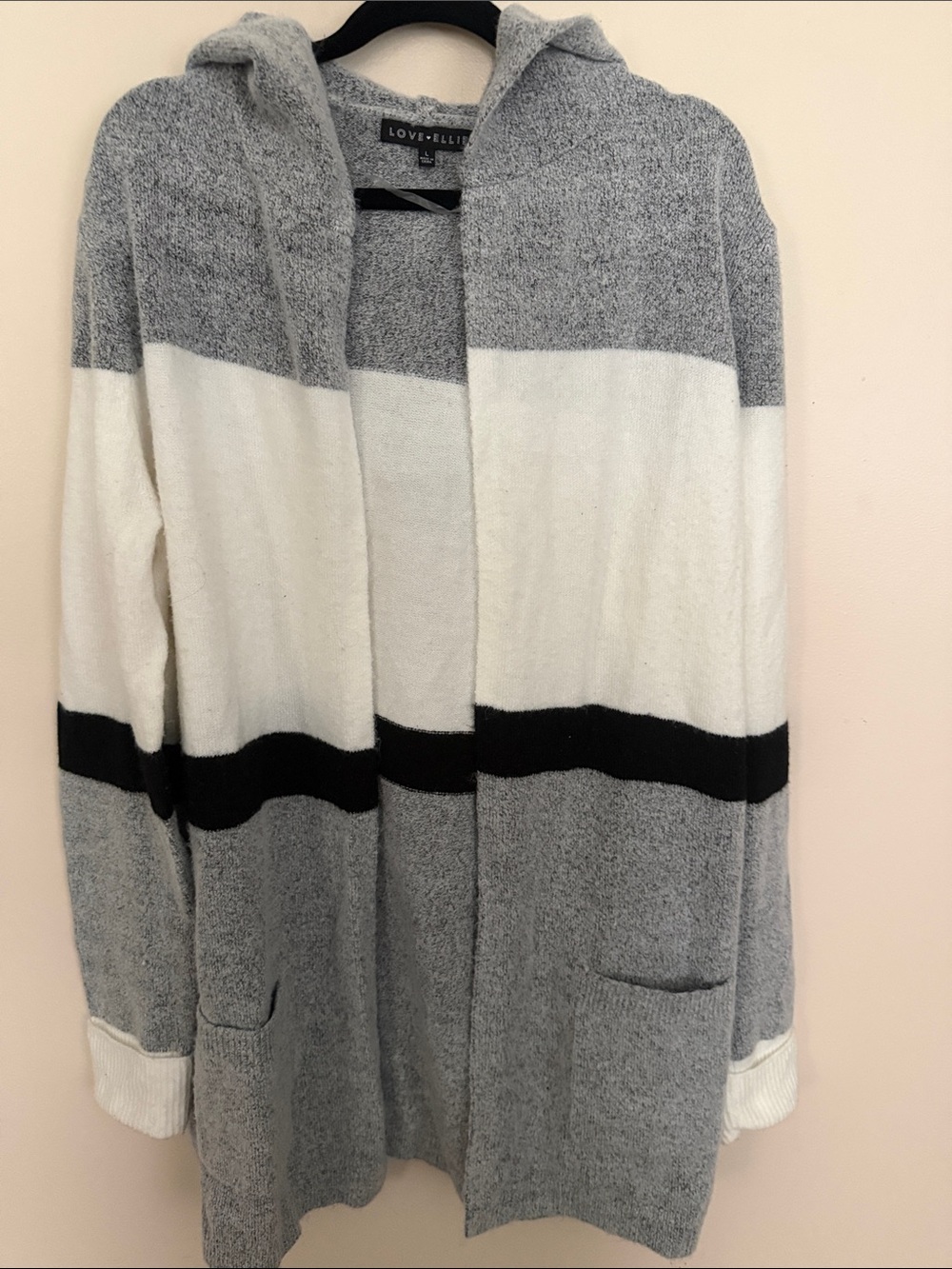 Love + Ellie Gray & White Hooded Stripe Cardigan